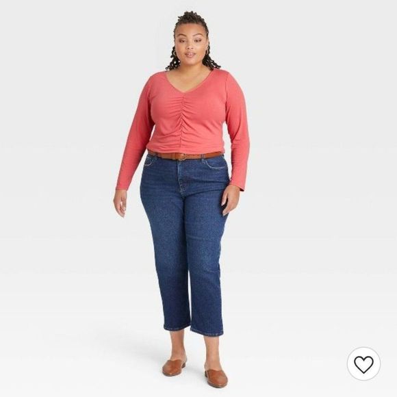 Ava and Viv Coral Long Sleeve Gathered Front Top Size 2X New With Tags - Picture 3 of 10